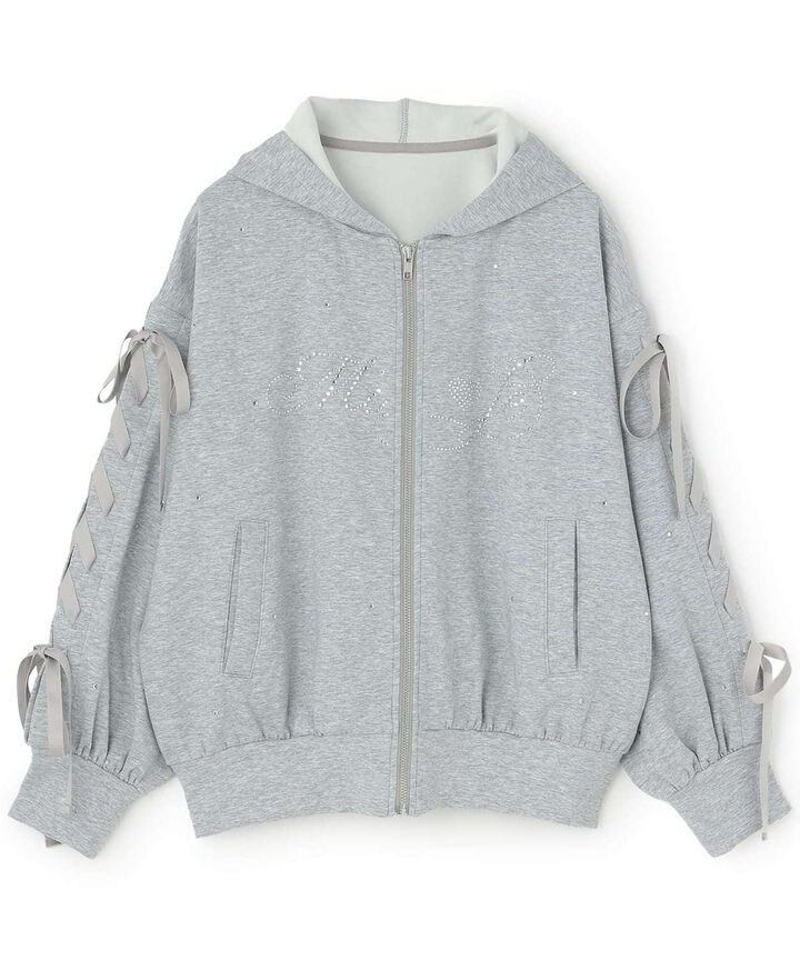 Lace-Up Stone Wash Loose Hoodie,Black, medium image number 4