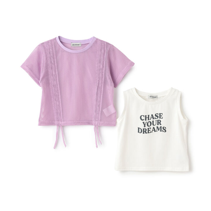 [Inner Lining Included] Mesh Drawstring Short Sleeve T-Shirt,Lavender, medium image number 17