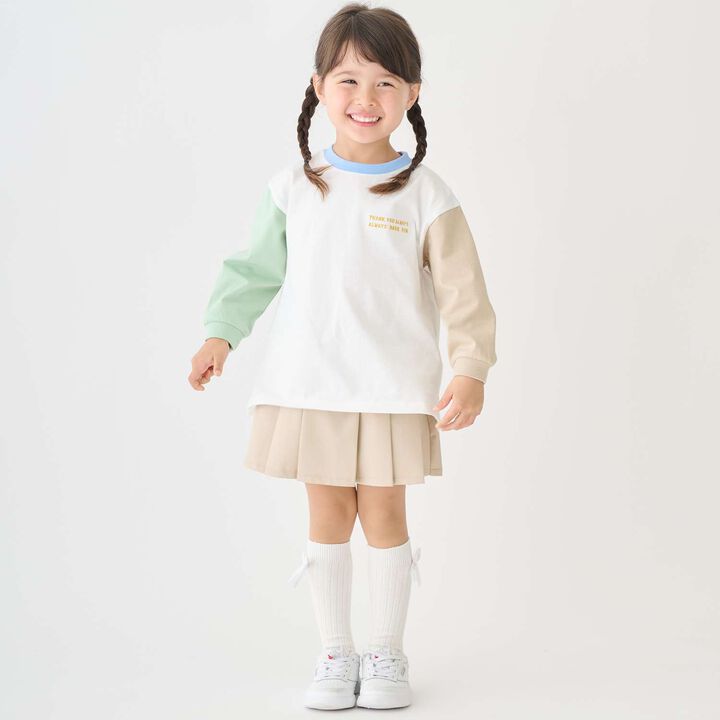 Color-Blocked Relaxed Long-Sleeve T-Shirt [Food Stain Resistant],Navy, medium image number 2