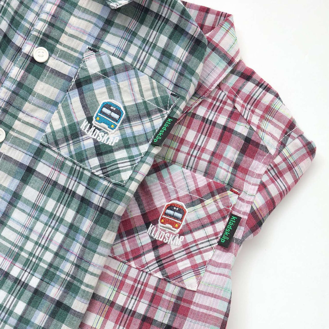 Train One-Point Checkered Short-Sleeve Shirt,Red, large image number 3