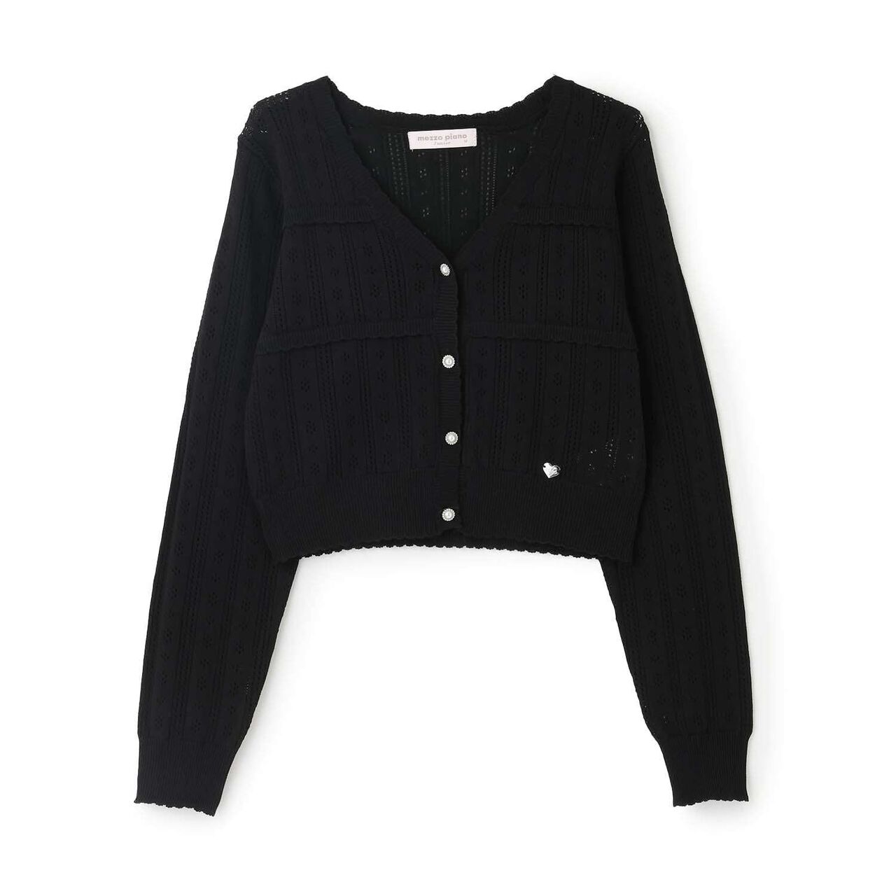 Lace Pattern Rhinestone Button Cardigan♪,Black, large image number 7