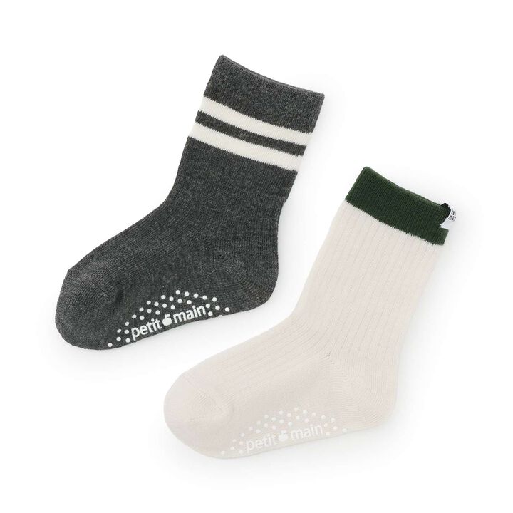 Striped Crew Socks 2P,Pearl white, medium image number 0