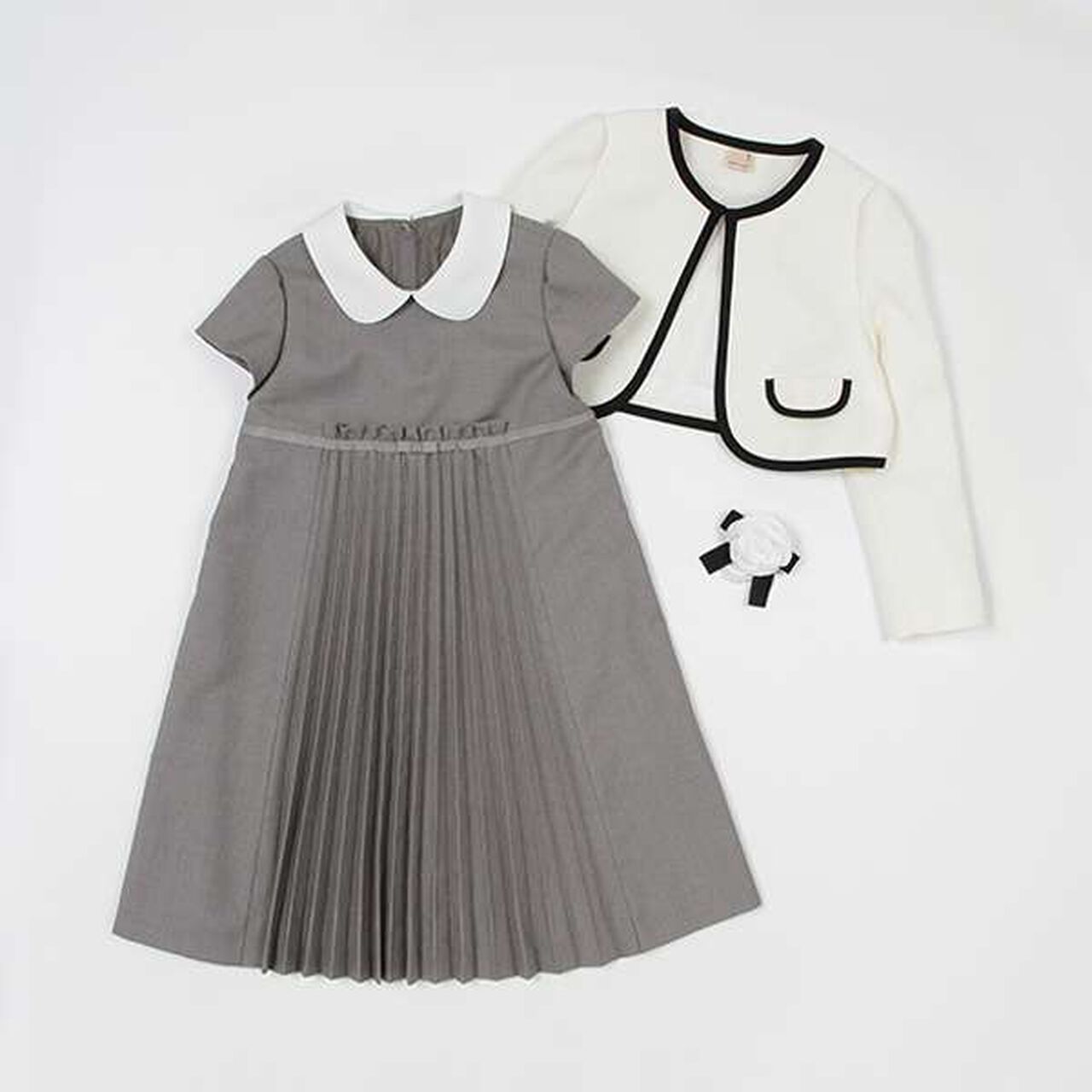 Pleated Dress & Piping Jacket Set,Navy, large image number 13