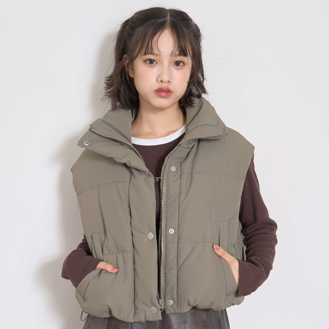 Puffy Vest,Khaki, large image number 0