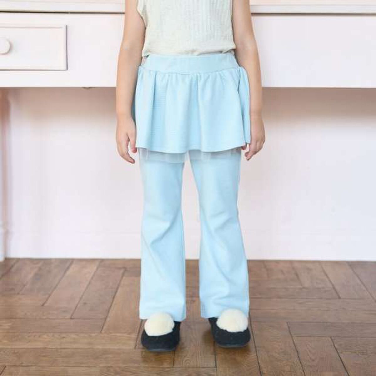 Tomo Pants with Gathered Skirt and Wool Lining Flare Pants,Mint, large image number 0