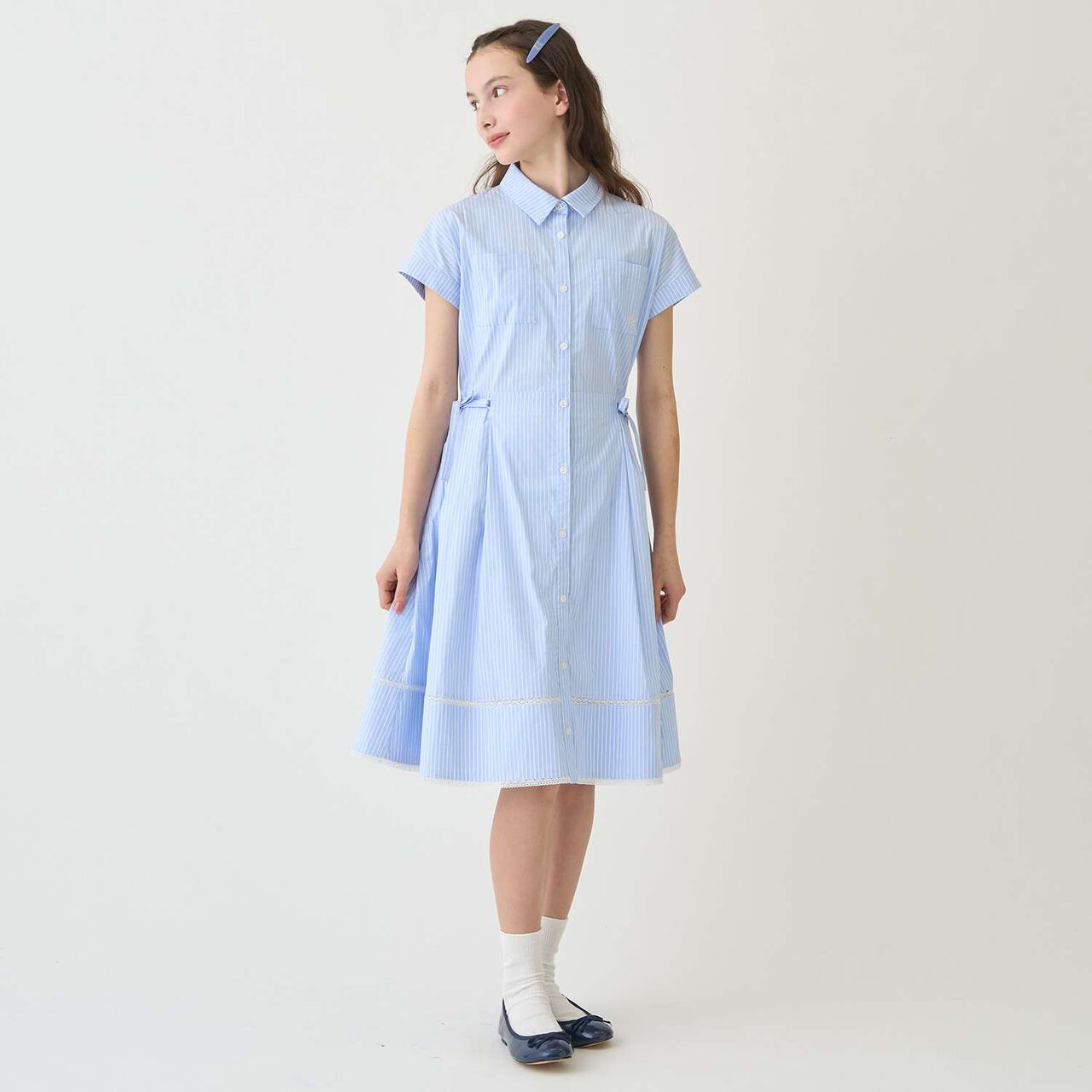 [130cm] Side Ribbon Shirt Dress,Blue, large image number 0