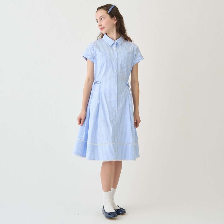 [130cm] Side Ribbon Shirt Dress,Blue, medium image number 0