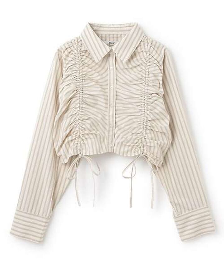 Shirred Ribbon Blouse,Beige, medium image number 1