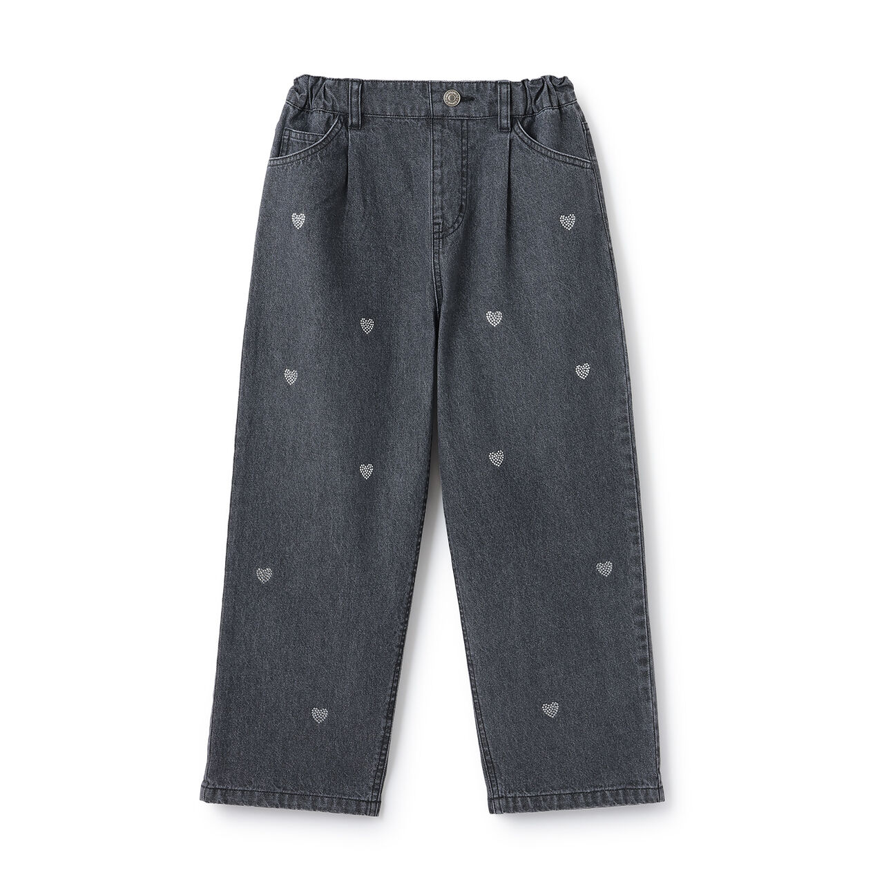 Heart Rhinestone Denim Pants,Gray, large image number 0