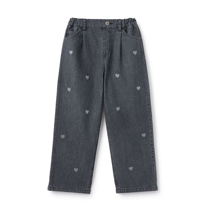 Heart Rhinestone Denim Pants,Gray, medium image number 0