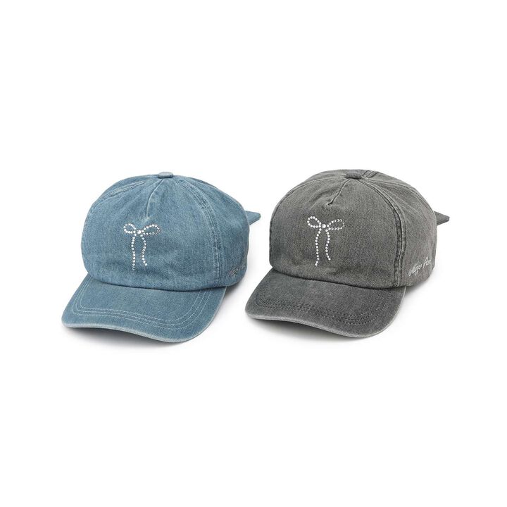 Rhinestone Ribbon Denim Cap,Blue, medium image number 6
