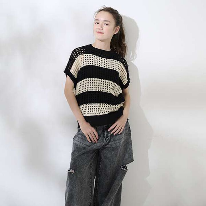 [AMI] Mesh Striped Knit + Inner Wear Set with Cups,Black, medium image number 10
