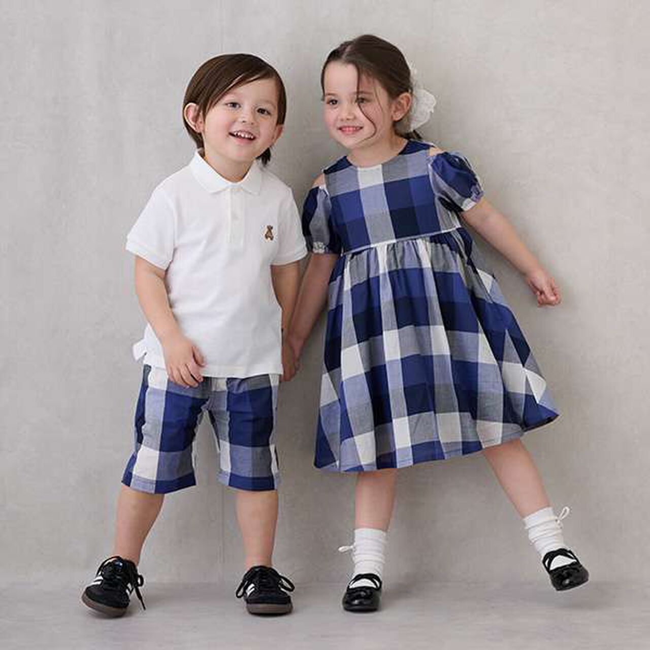 [Link] Off-Shoulder Check One-Piece Dress,Blue, large image number 12