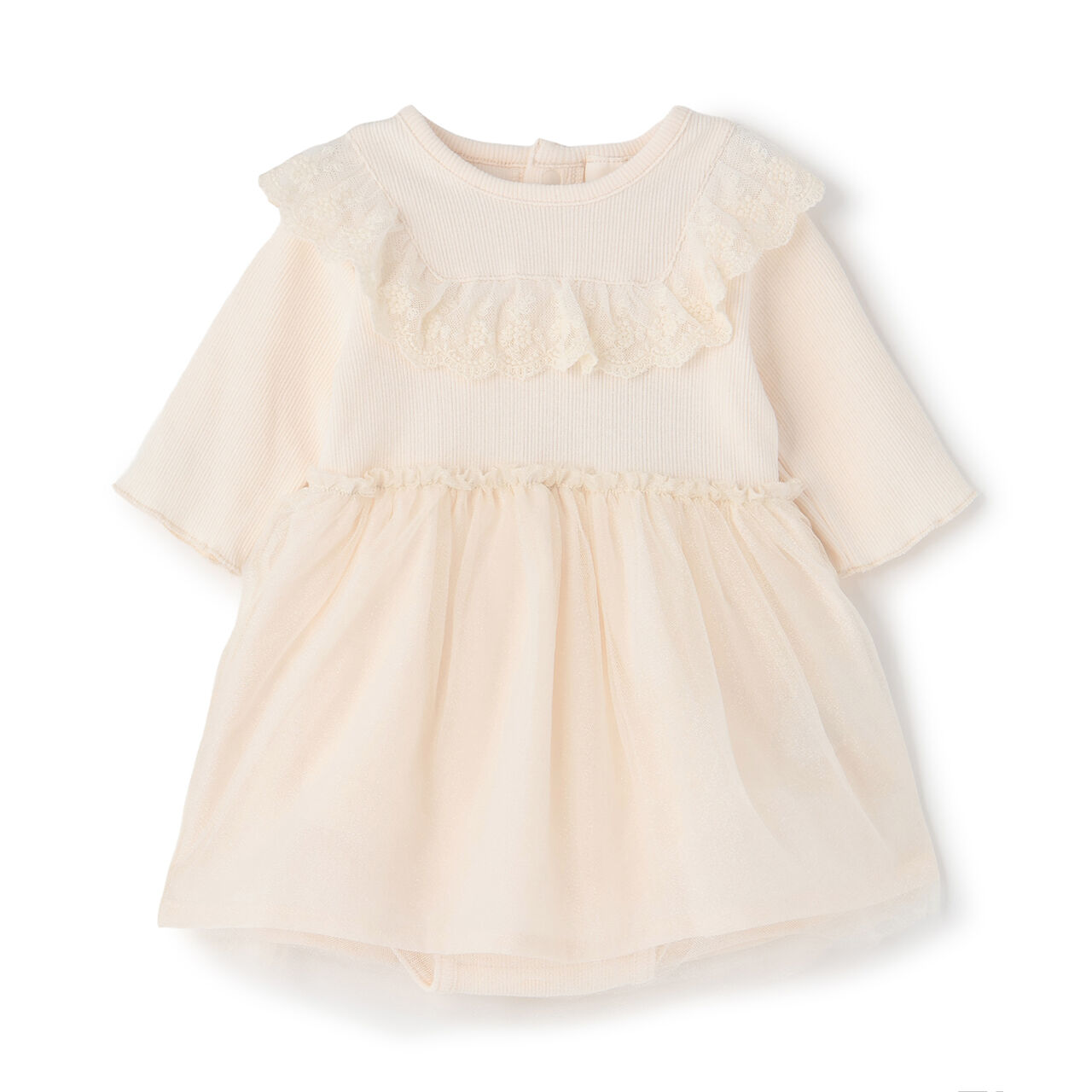 [7-Sleeve] Lace-Trimmed One-Piece Romper,Ivory, large image number 0