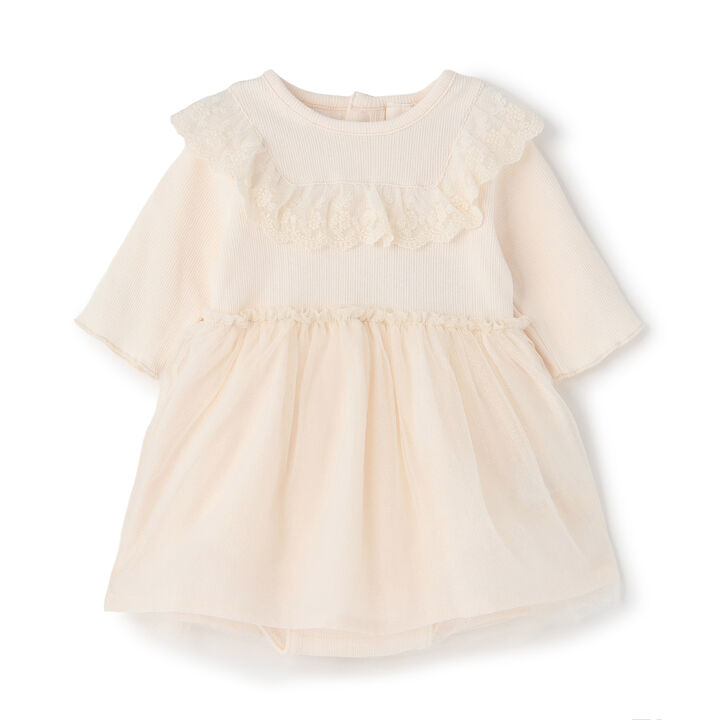 [7-Sleeve] Lace-Trimmed One-Piece Romper,Ivory, medium image number 0