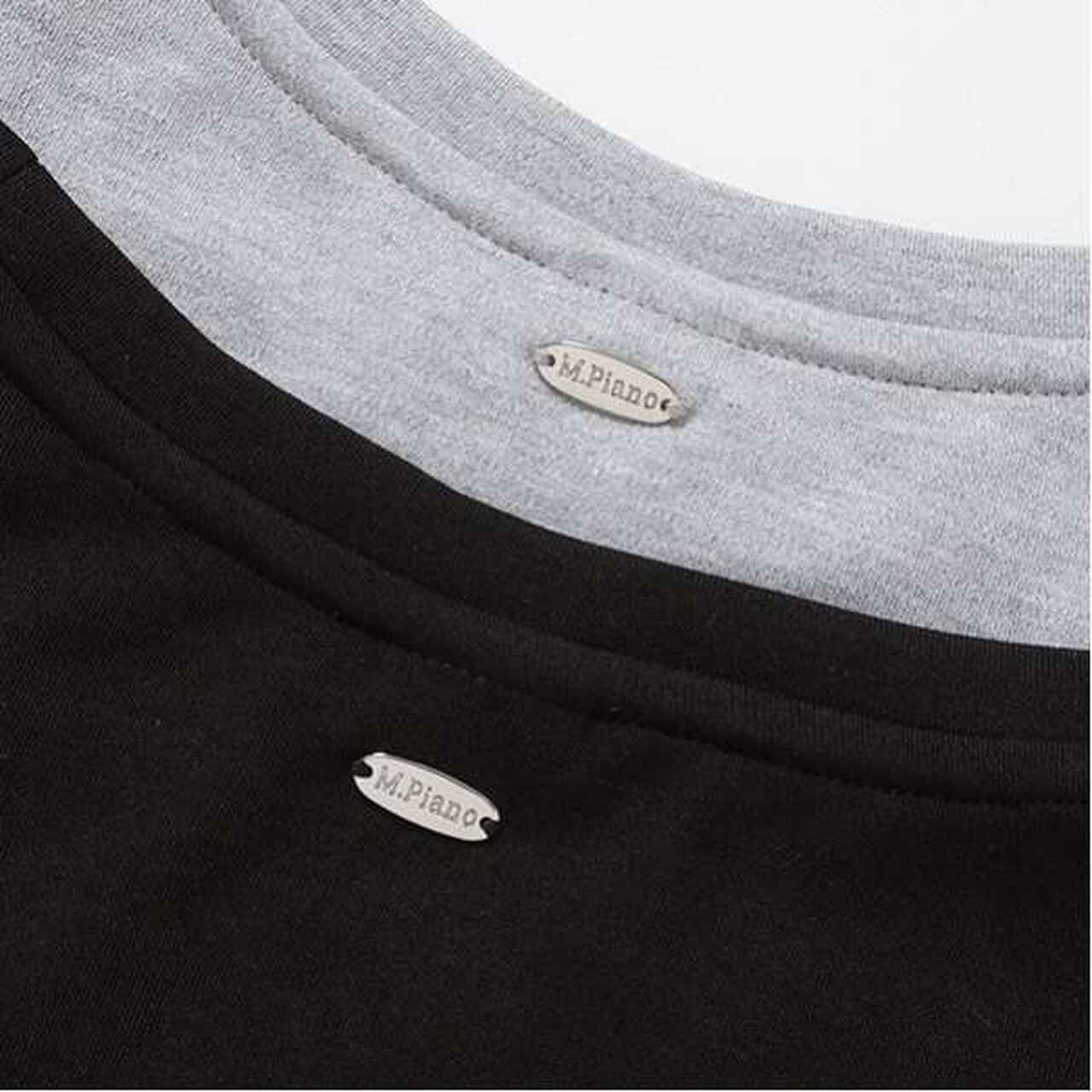 Fabric Panel Contrast T-Shirt (7/8 Sleeve),Black, large image number 10