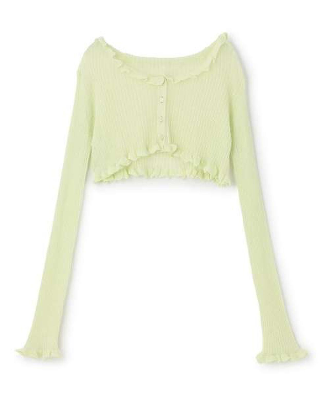 Ruffle Knit Cardigan,Light green, large image number 8
