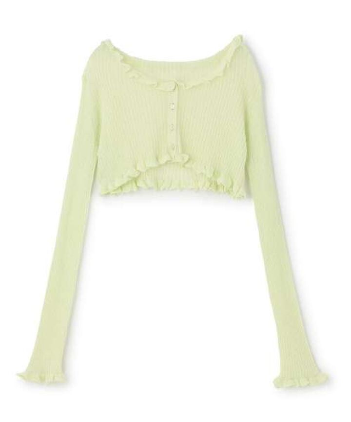 Ruffle Knit Cardigan,Light green, medium image number 8