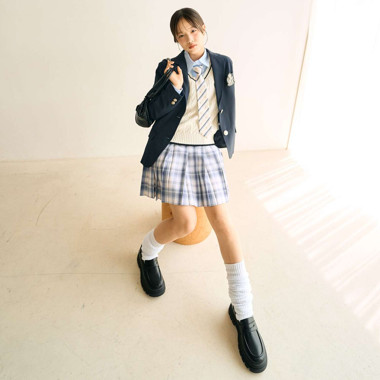 [Graduation Attire] Checkered Pleated Skirt-Pants,Navy, large image number 1