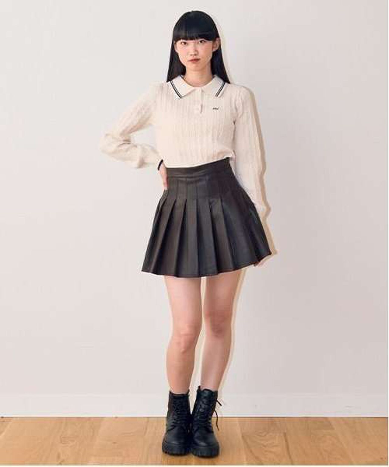 Faux Leather Pleated Skirt,Ivory, large image number 14