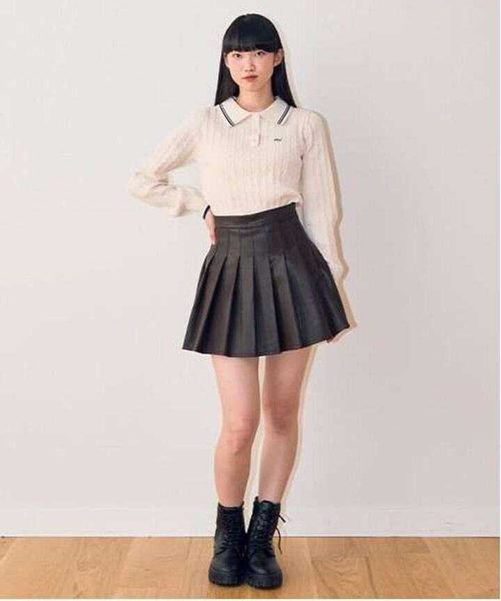 Faux Leather Pleated Skirt,Ivory, medium image number 14