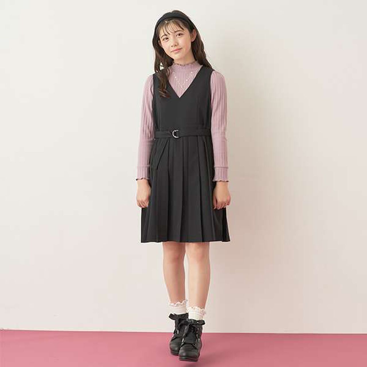 Lace-Up Tuck Skirt,Lavender, large image number 4