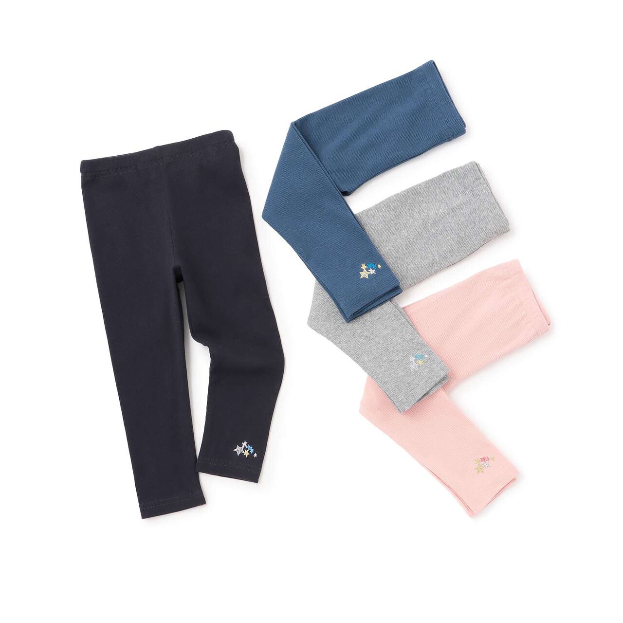 Star Embroidered Ribbed Leggings,Blue, large image number 6