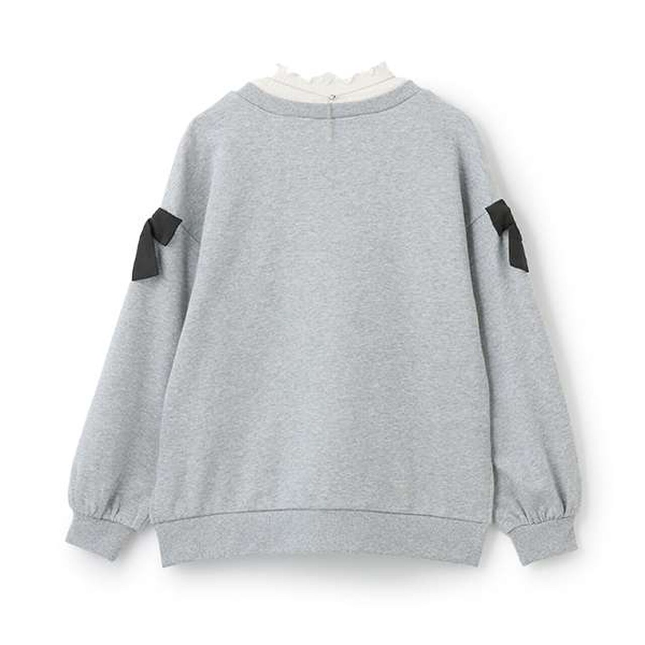 Sweatshirt with Shoulder Ribbons and Necklace,Black, large image number 1