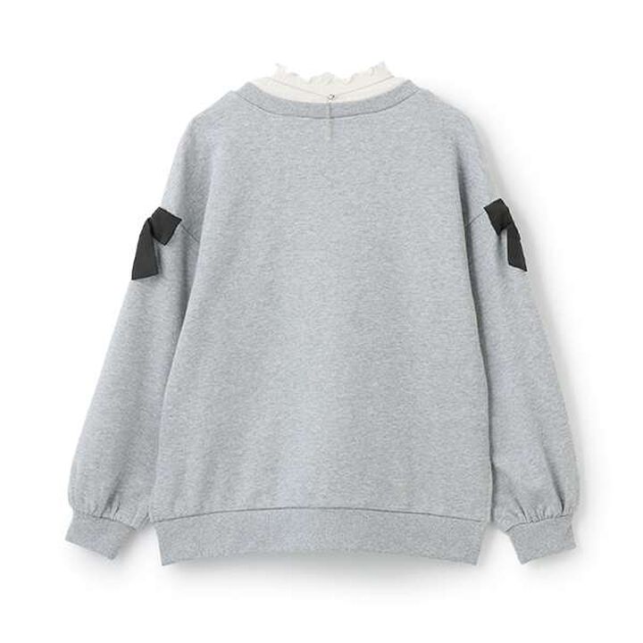 Sweatshirt with Shoulder Ribbons and Necklace,Black, medium image number 1