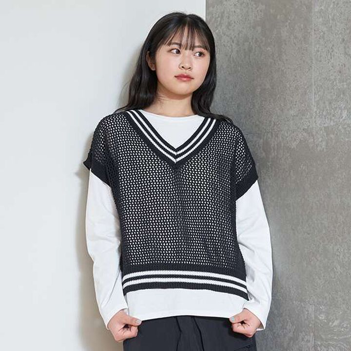 Mesh Knit Vest with Inner Lining,Black, medium image number 11