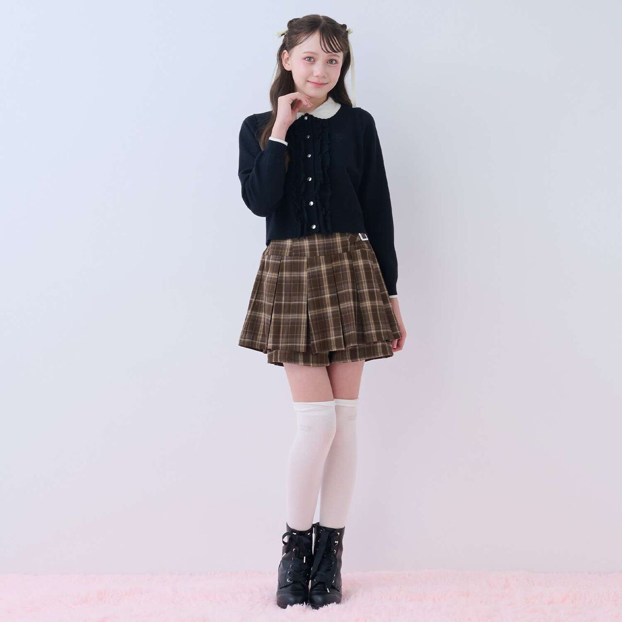 Frill Collar Cardigan,Mocha tea, large image number 4