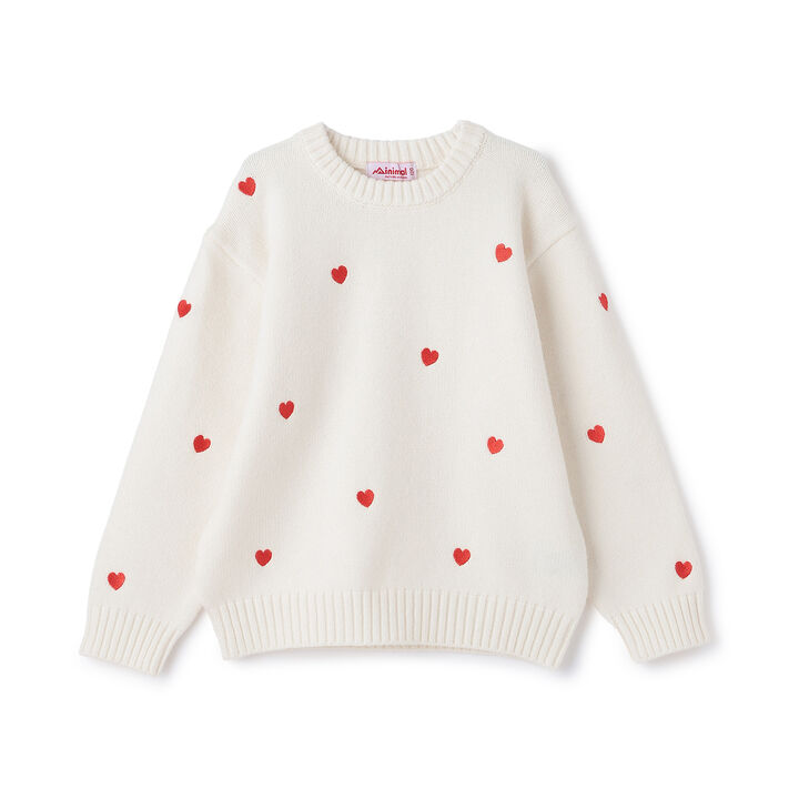 Heart Embroidery Knitwear,Off white, medium image number 6