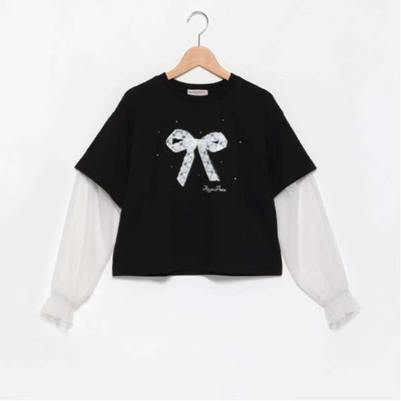 Tulle Layered Sleeve T-Shirt,Light pink, large image number 20