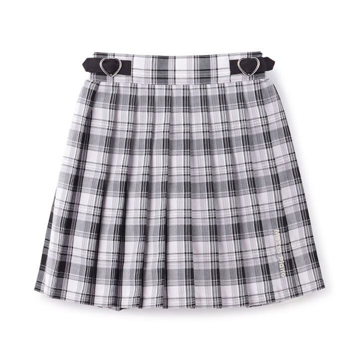 Side Heart Belt Check Pleated Skirt-Pants,Sax blue, medium image number 10