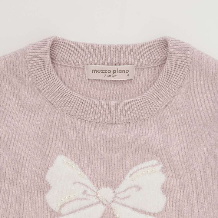 Knit Pullover with Pearl-Accent Ribbon,Light pink, medium image number 6