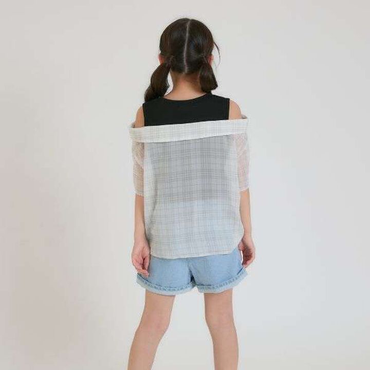 Shoulder Cutout Sheer Check Docking Shirt,Off white, medium image number 22