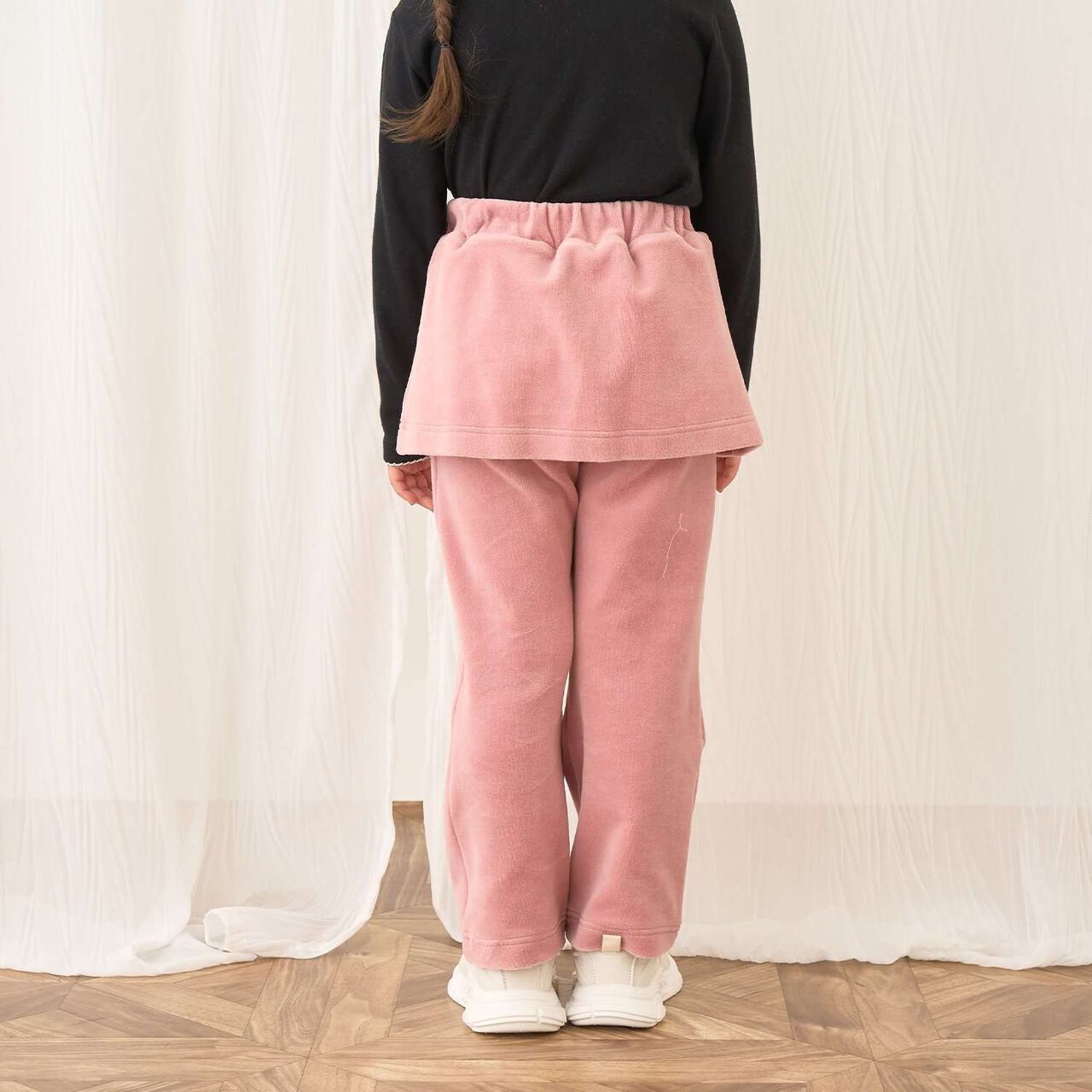 Plush Velour Coordinatable Setup Flared Pants with Skirt,Emerald green, large image number 21