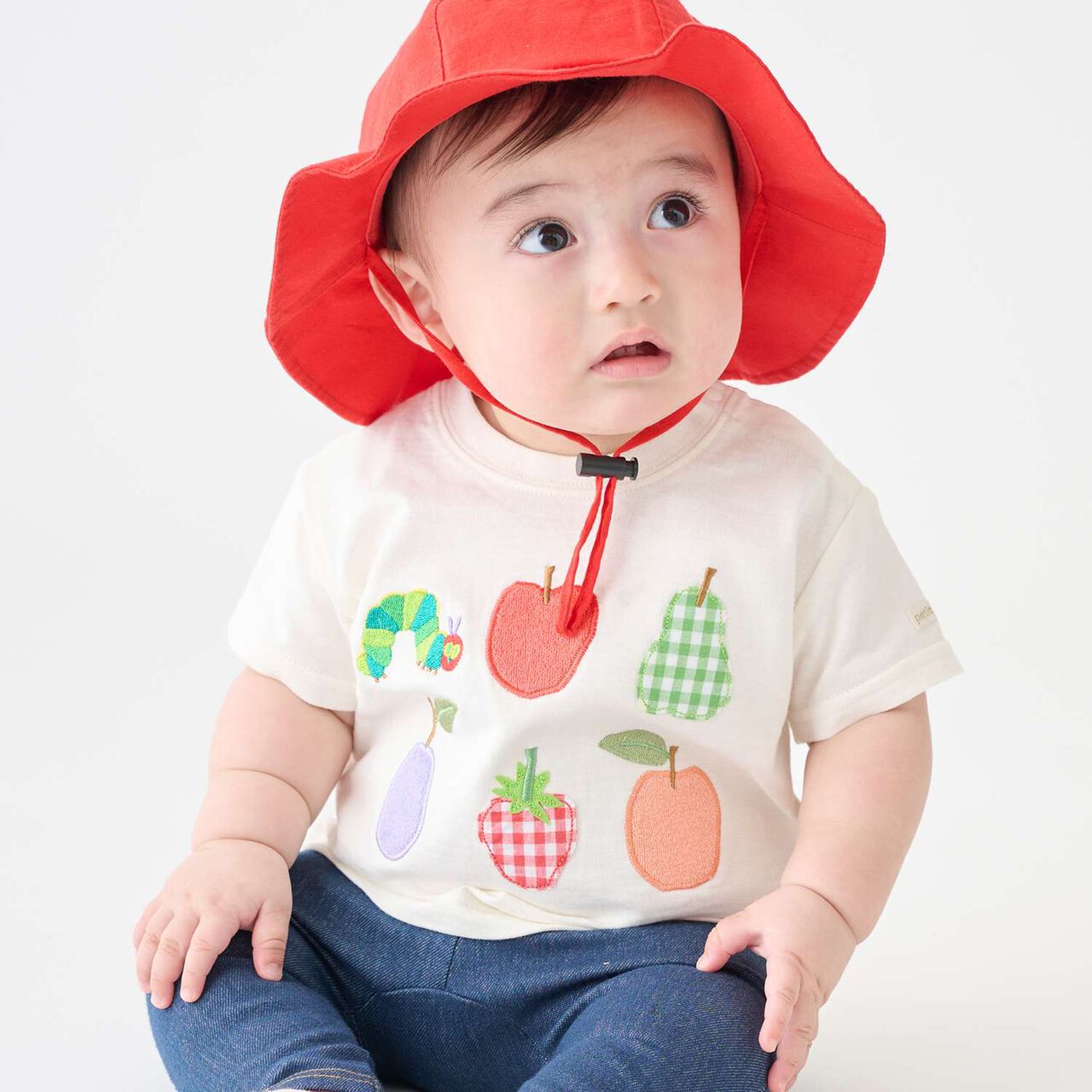 [Hungry Caterpillar] Fruit Appliqu&eacute; Short Sleeve T-Shirt,Off white, large image number 0