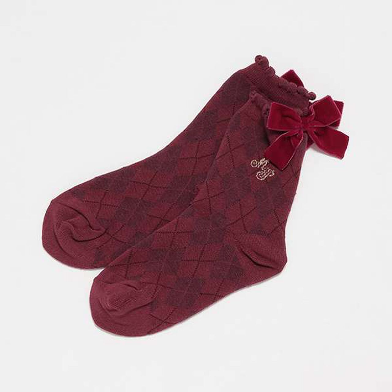 Ribbon-Trimmed Argyle Pattern Socks,Blue, large image number 6