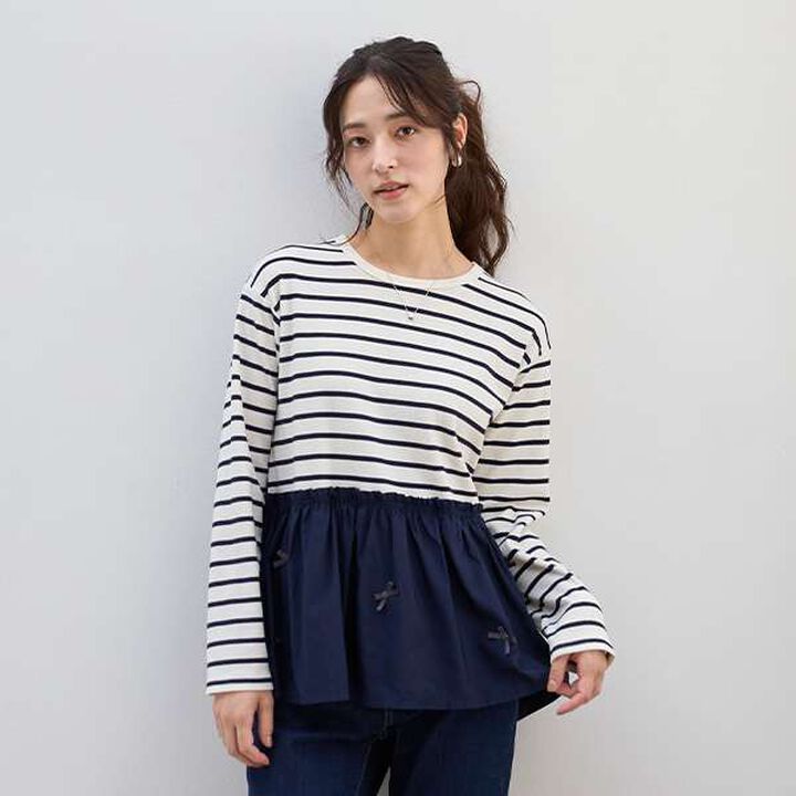 [Link] Ribbon Peplum Long T-Shirt,Ivory, medium image number 17