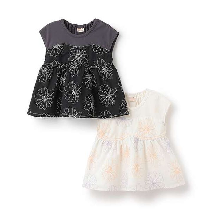 [Link] Flower Embroidery Docking T-Shirt (Kids Size),Ivory, medium image number 12