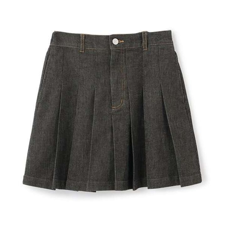 [AMI] Embroidered Glitter Denim Skirt with Shorts,Black, medium image number 1