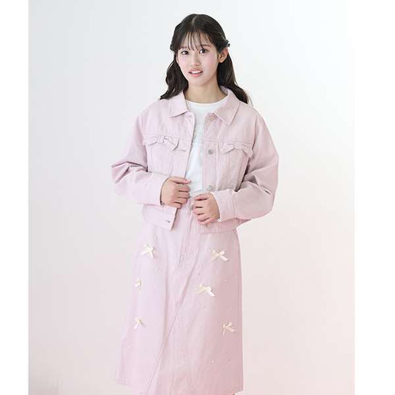 Ribbon × Pearl × Rhinestone Midi Skirt,Pink, large image number 9