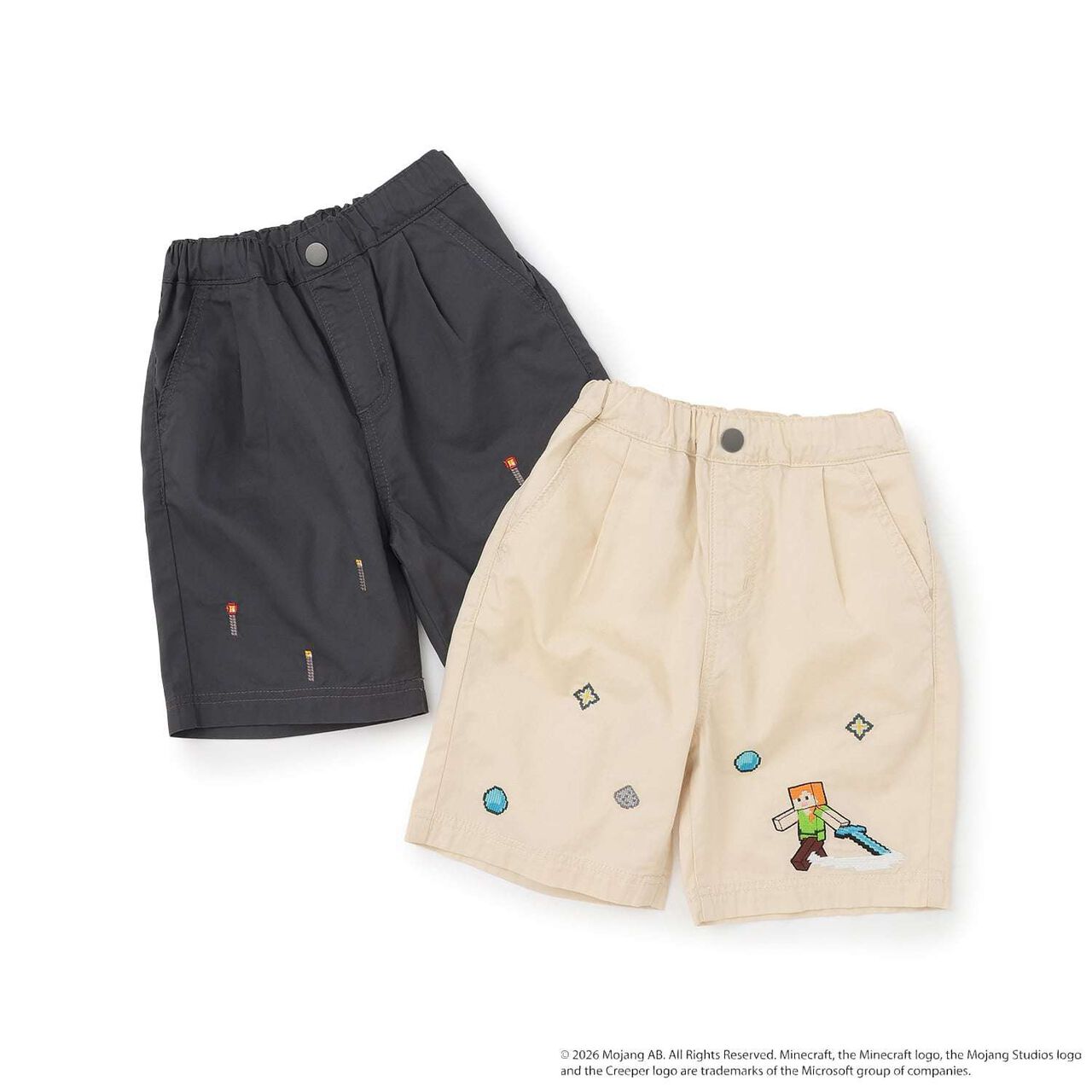 [MINECRAFT] Embroidered Half Pants,Beige, large image number 17