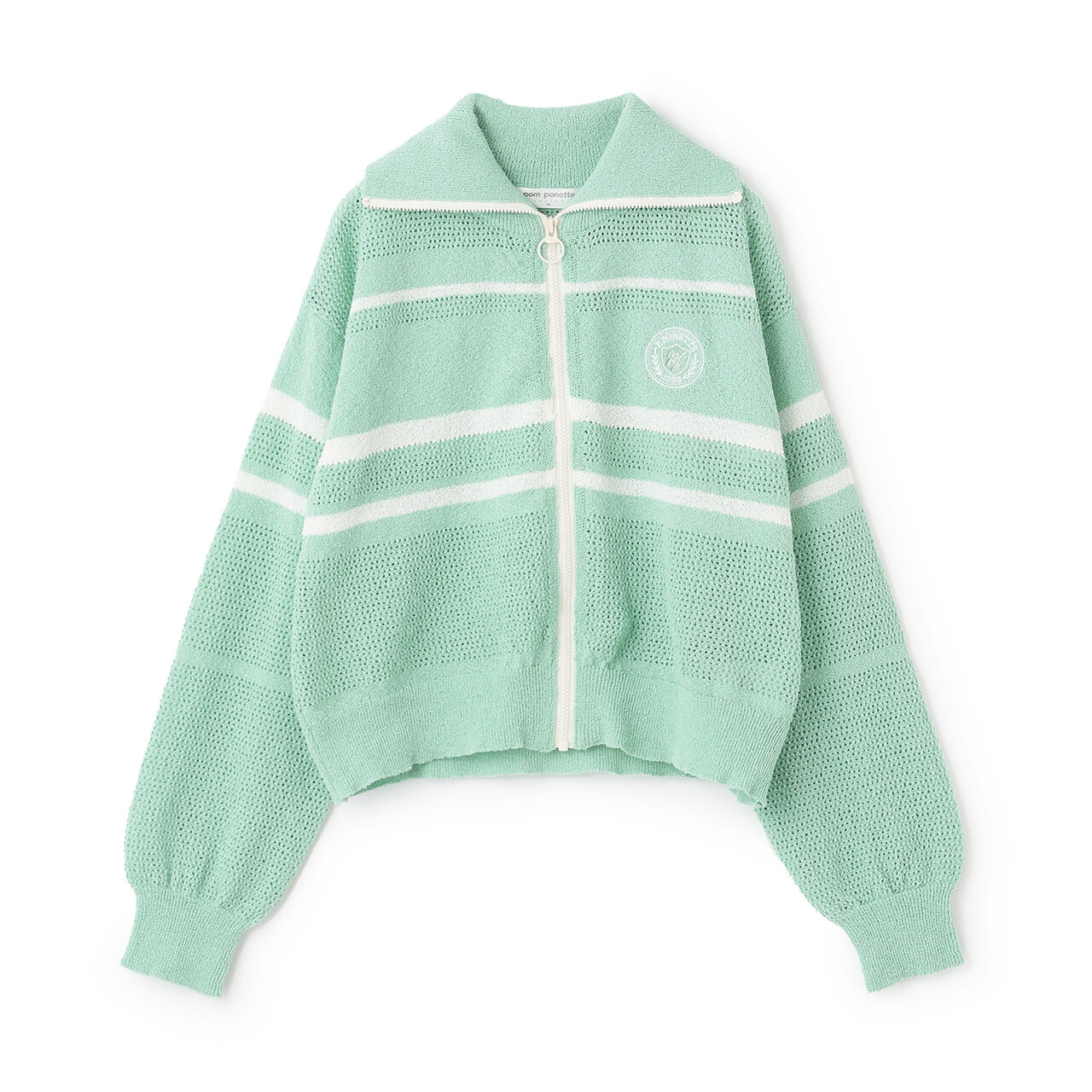 Mesh Knit ZIP Cardigan,Emerald green, large image number 7