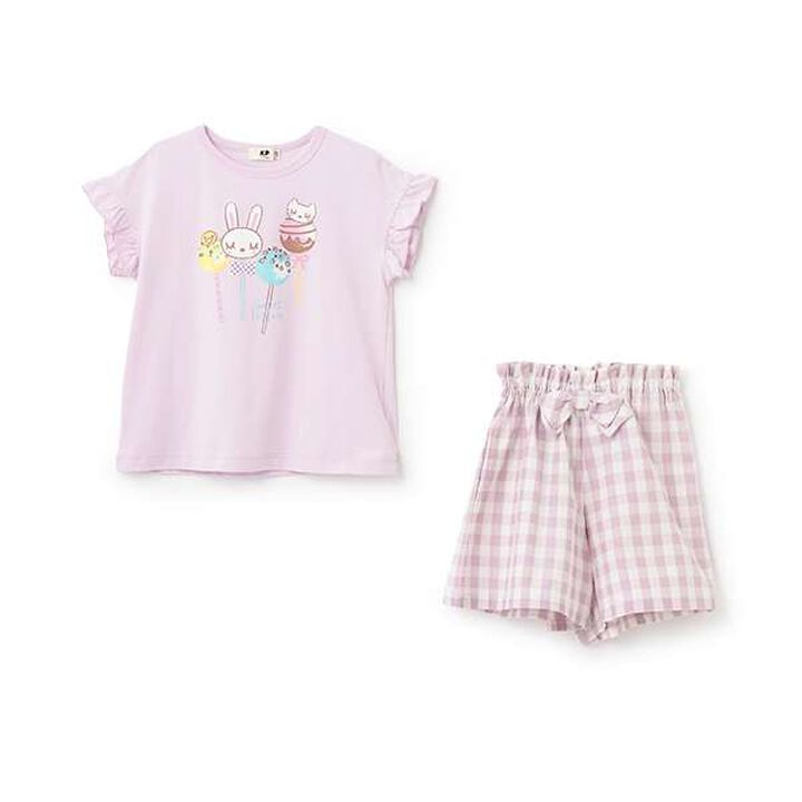 3 Pattern Sweets Mimi Print T-Shirt + Culottes Set,Lavender, medium image number 5