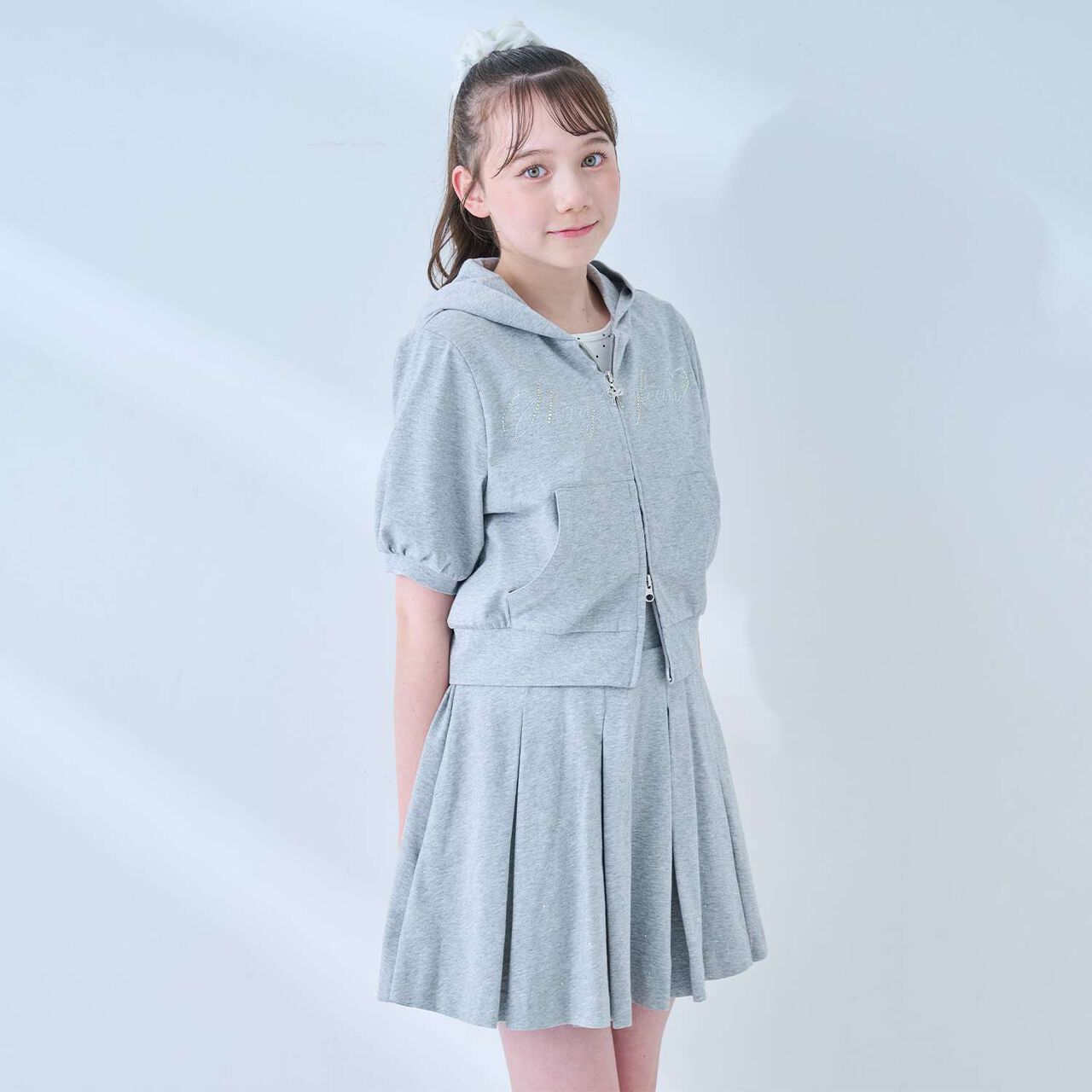 [Cool Touch & UV Protection] Rhinestone Sparkling Logo Zip Parka Outfit Set,Gray, large image number 1