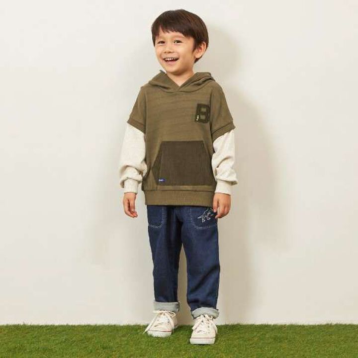 KP Boy Layered Style Hoodie Sweatshirt [110-160],Khaki, medium image number 1
