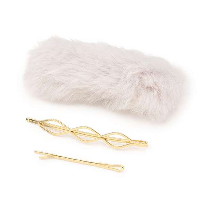 Faux Fur Hair Clip,Gray, medium image number 0