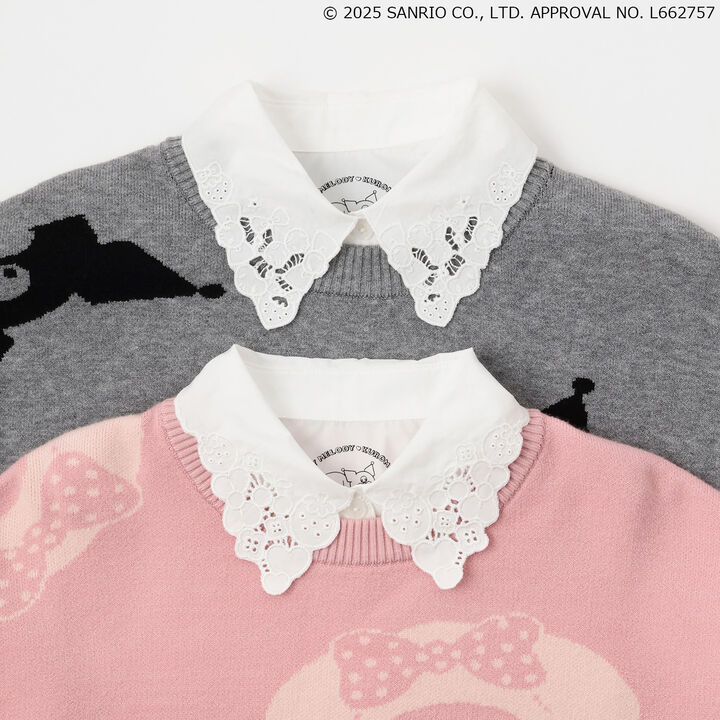 My Melody / Kuromi All-Over Pattern Jacquard Pullover & Lace Collar Set,Black, medium image number 6